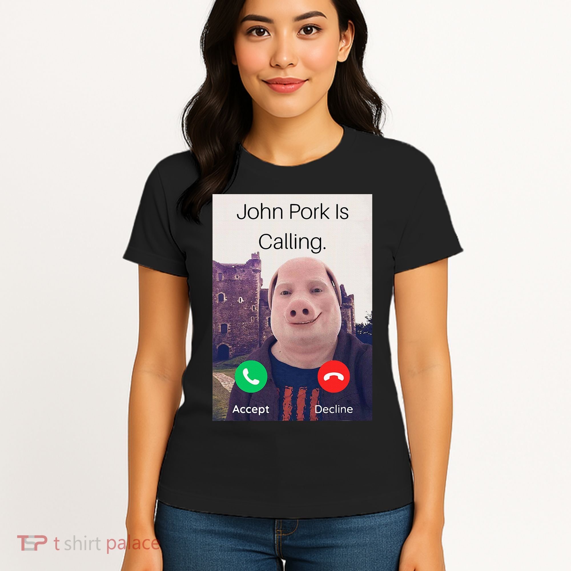 John Pork Is Calling Fuuny Answer Call Phone  Women's T-Shirt