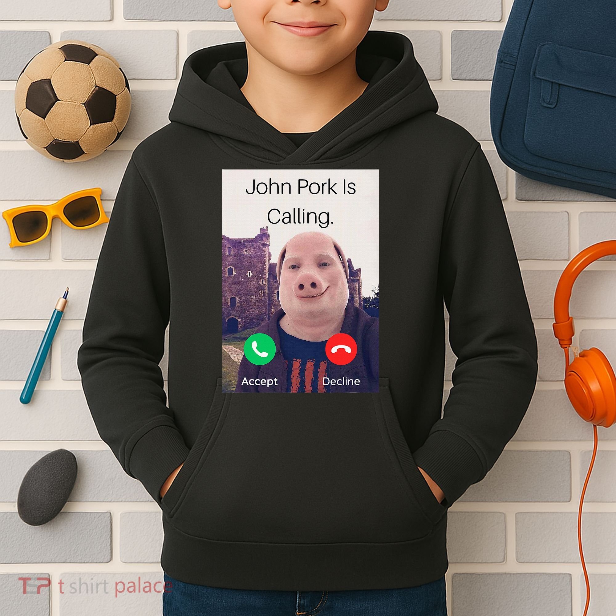 John Pork Is Calling Fuuny Answer Call Phone  Kids Hoodie