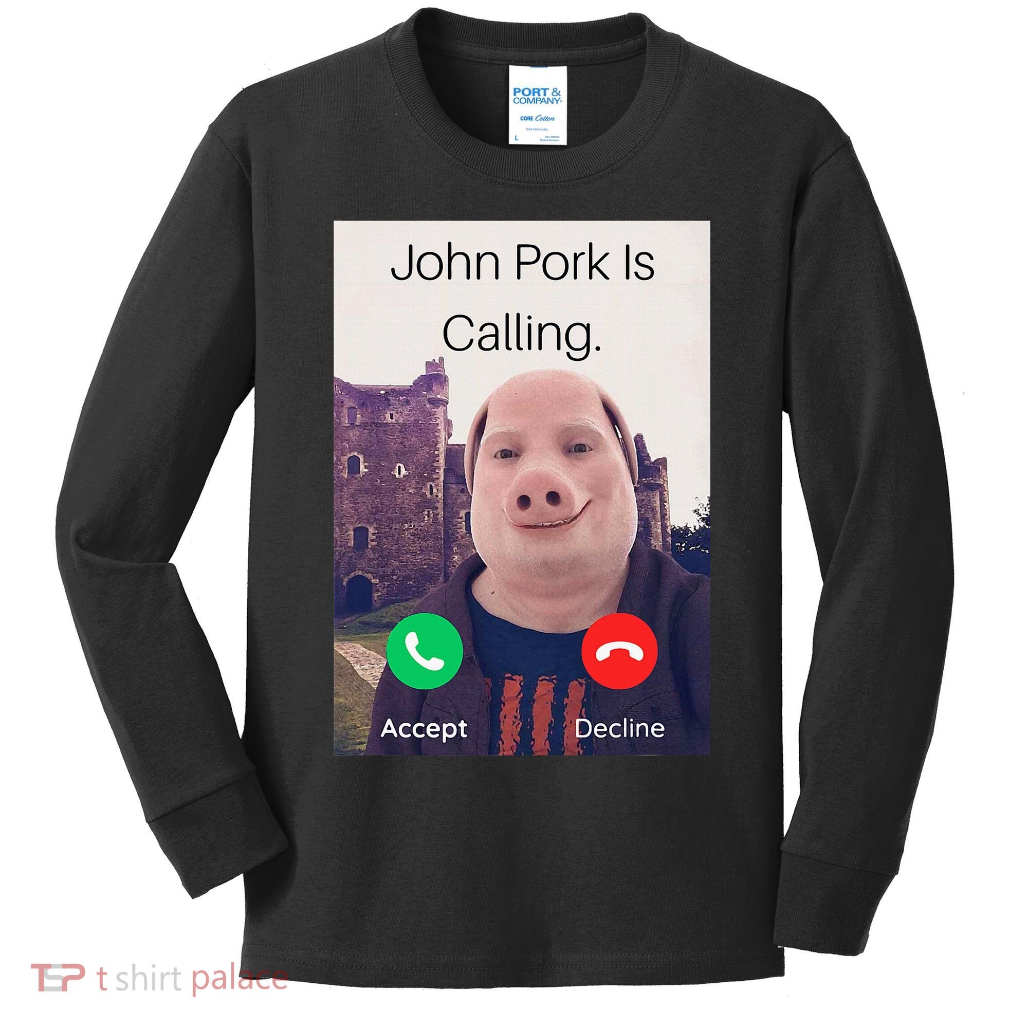John Pork Is Calling Fuuny Answer Call Phone  Kids Long Sleeve Shirt