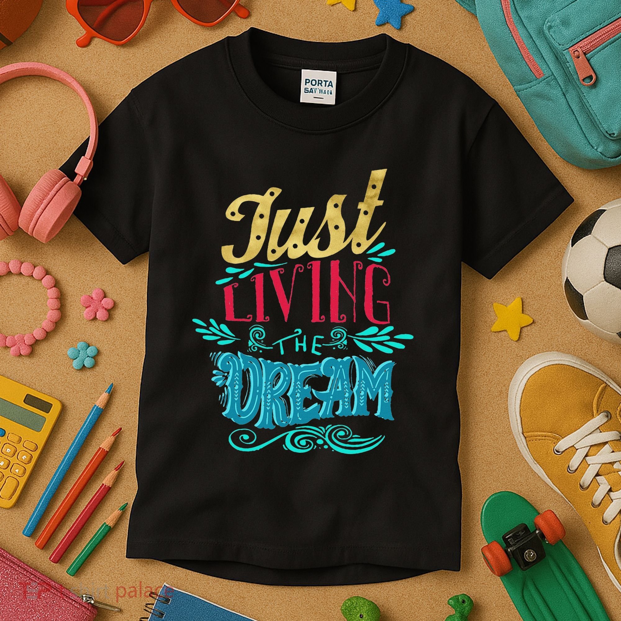 Just Living The Dream Modern Calligraphy Style Kids T-Shirt