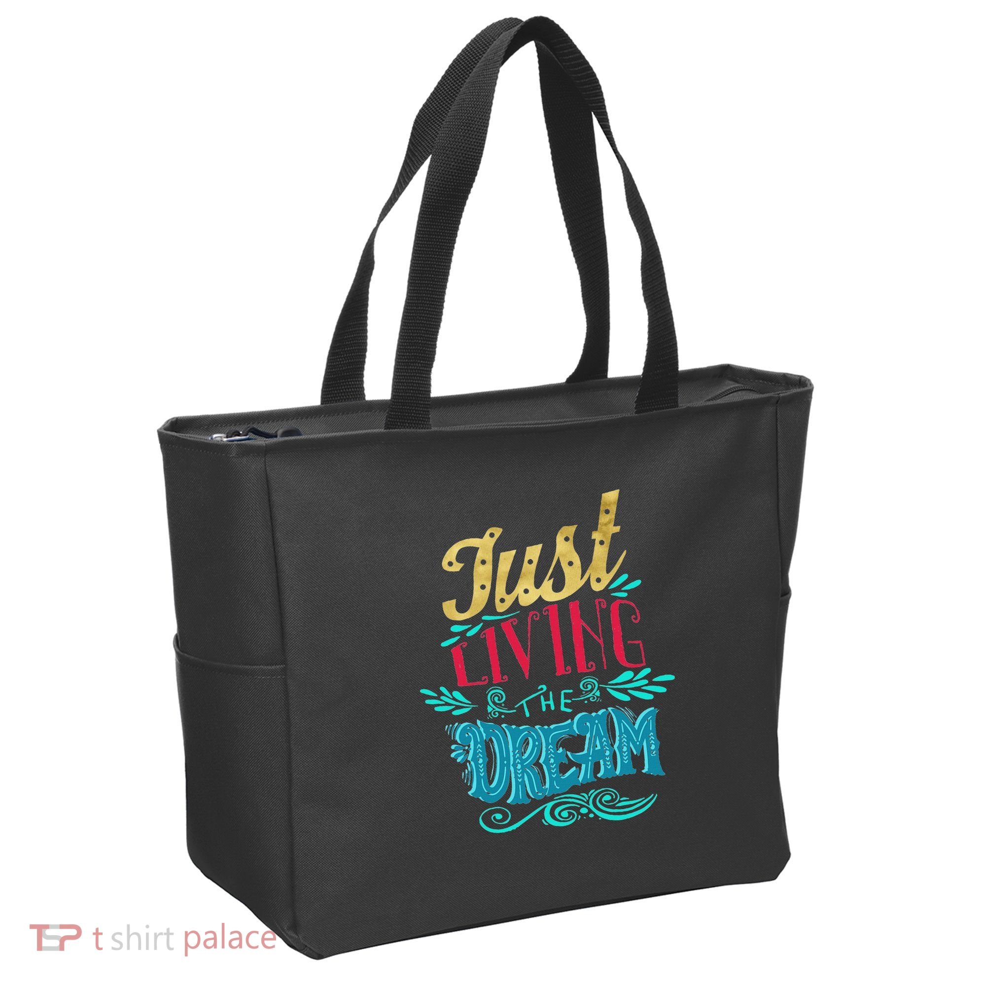 Just Living The Dream Modern Calligraphy Style Tote Bag