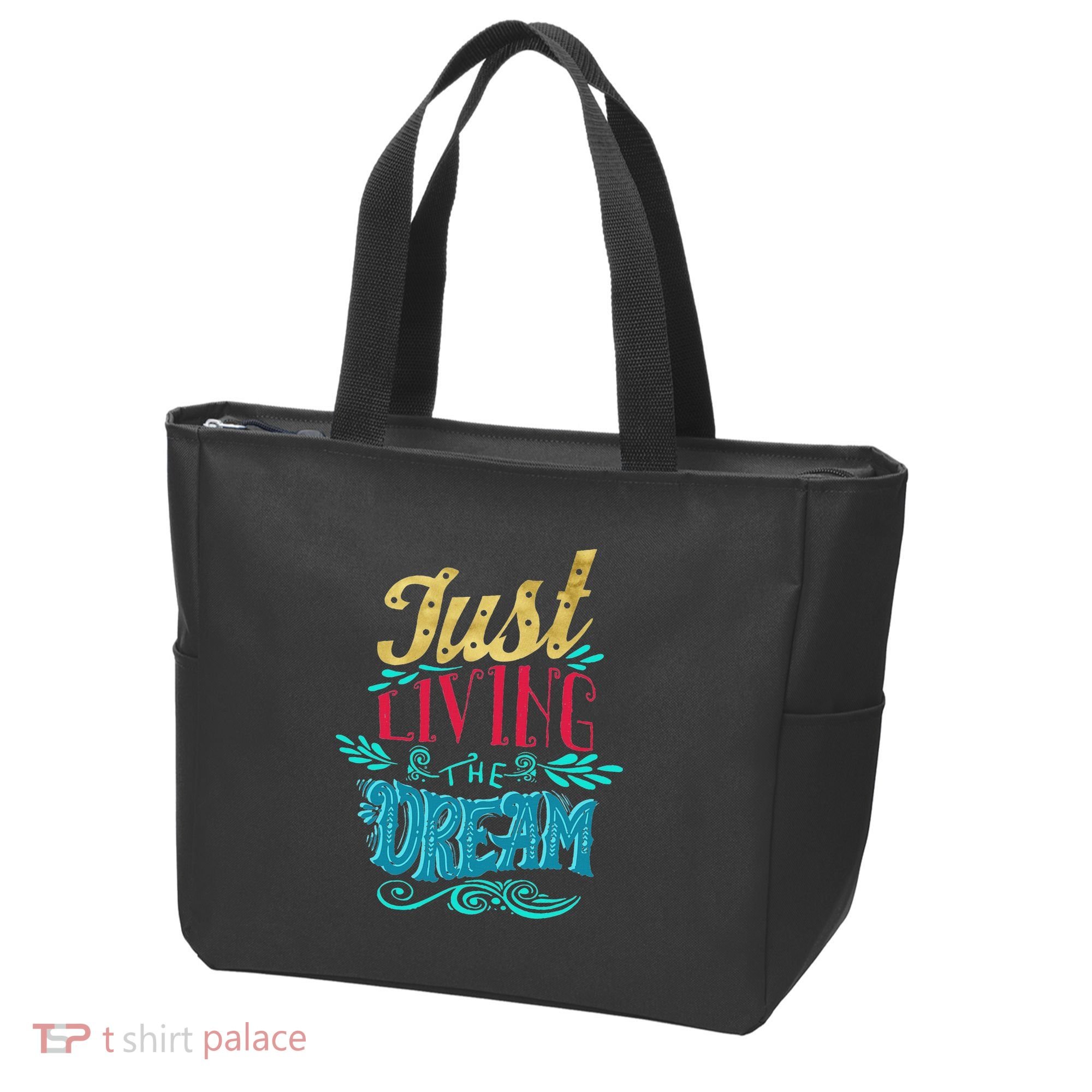 Just Living The Dream Modern Calligraphy Style Tote Bag