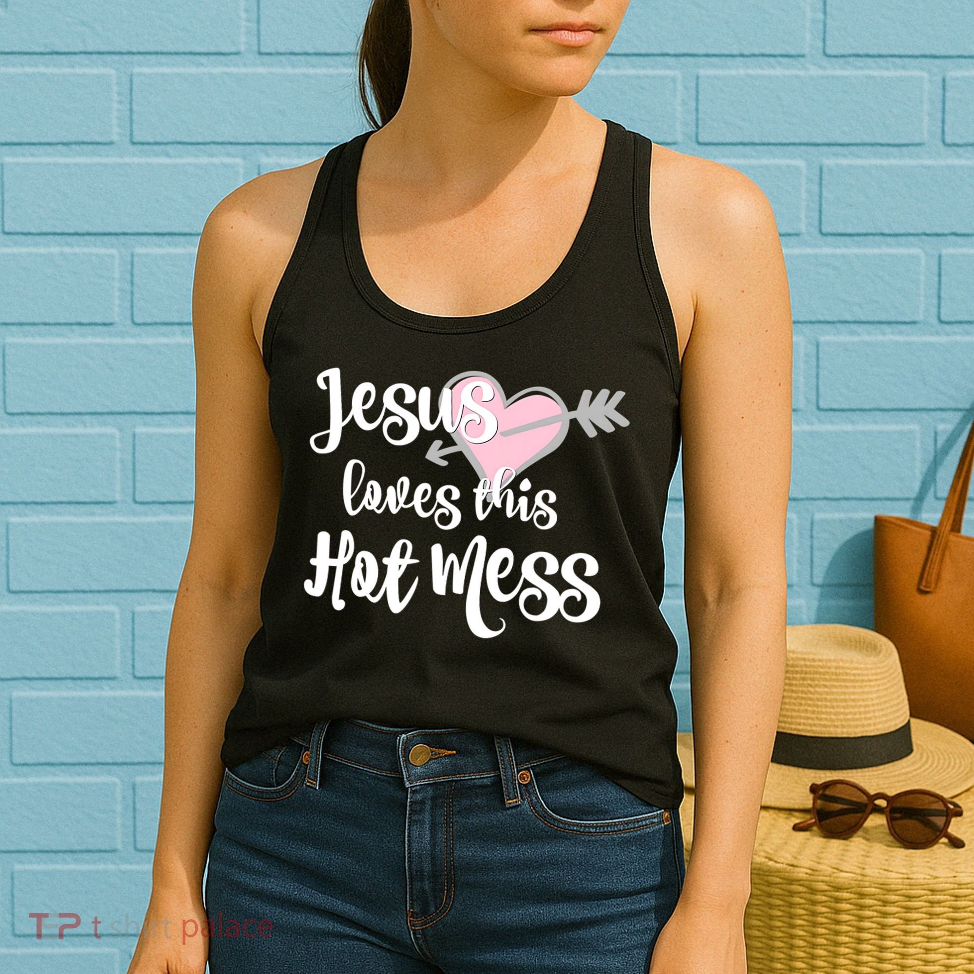 Jesus Loves This Hot Mess Funny Women's Tank Top