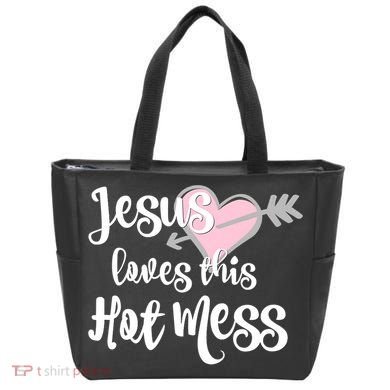Jesus Loves This Hot Mess Funny Tote Bag
