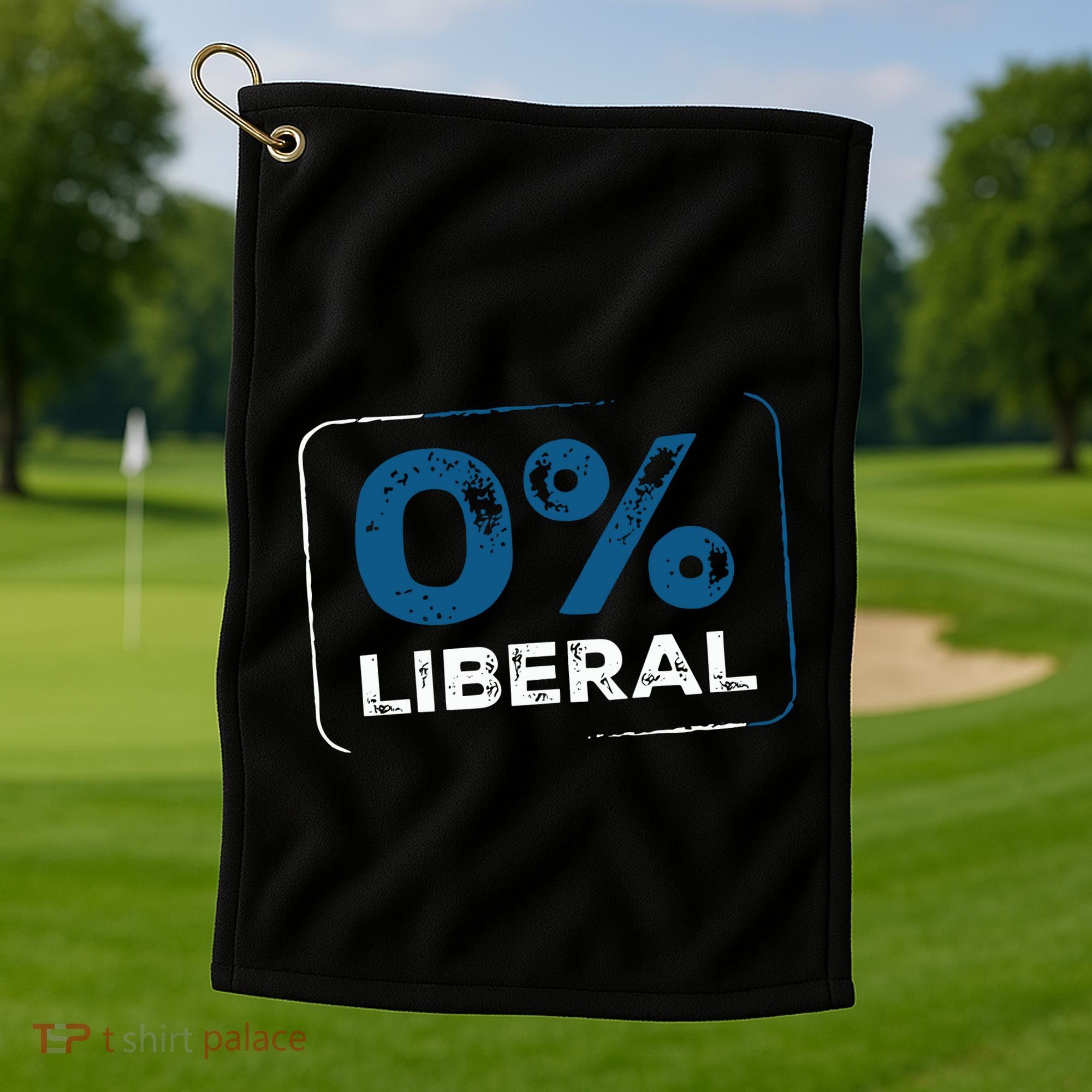 Wearing 0% Liberal Golf Towel