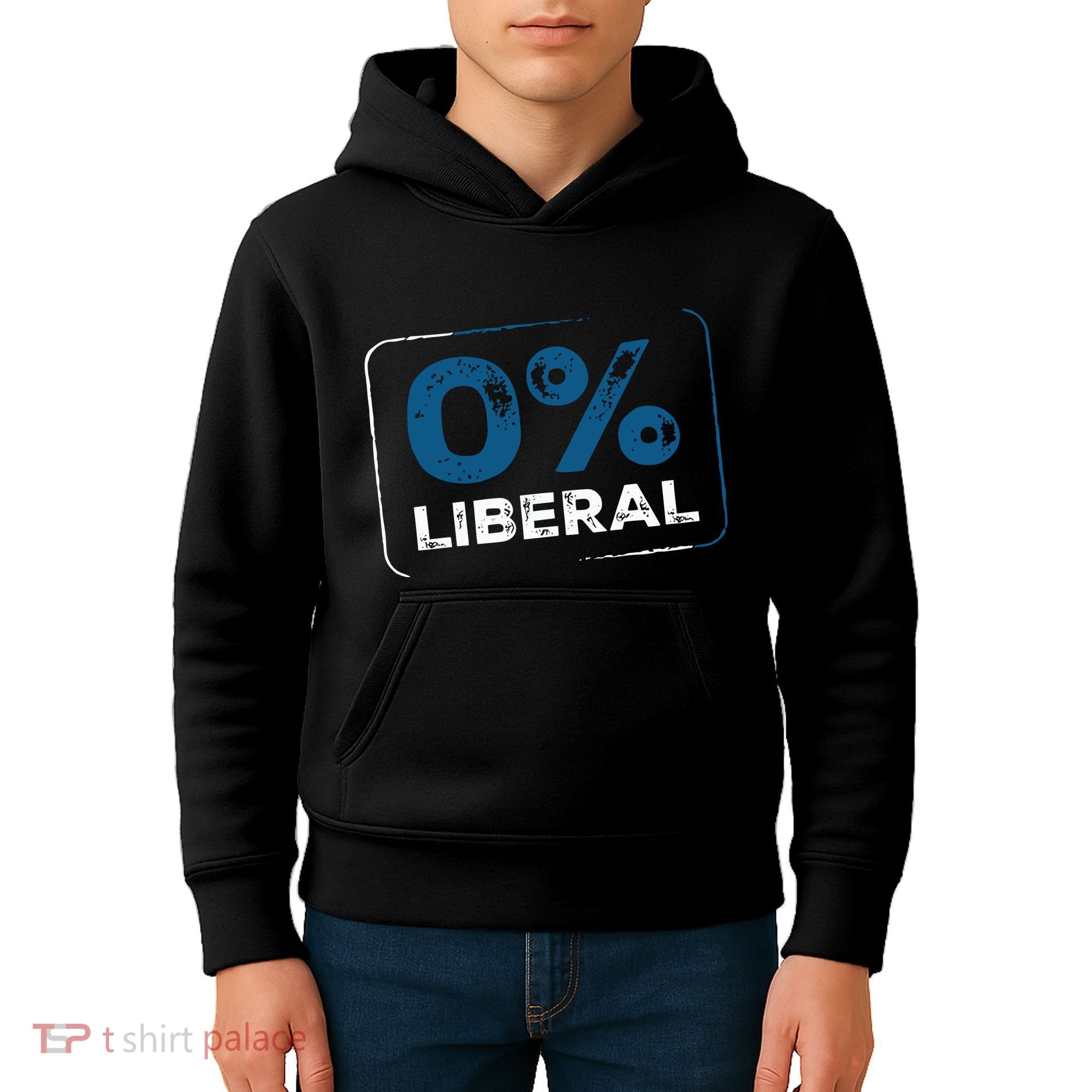 Wearing 0% Liberal Kids Hoodie