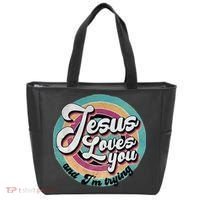 Jesus Loves You And Im Trying Tote Bag thumb 0