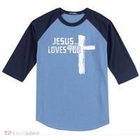 Jesus Loves You Christian Funny Saying Religious Jesus Raglan Baseball Sleeve Shirt thumb 0
