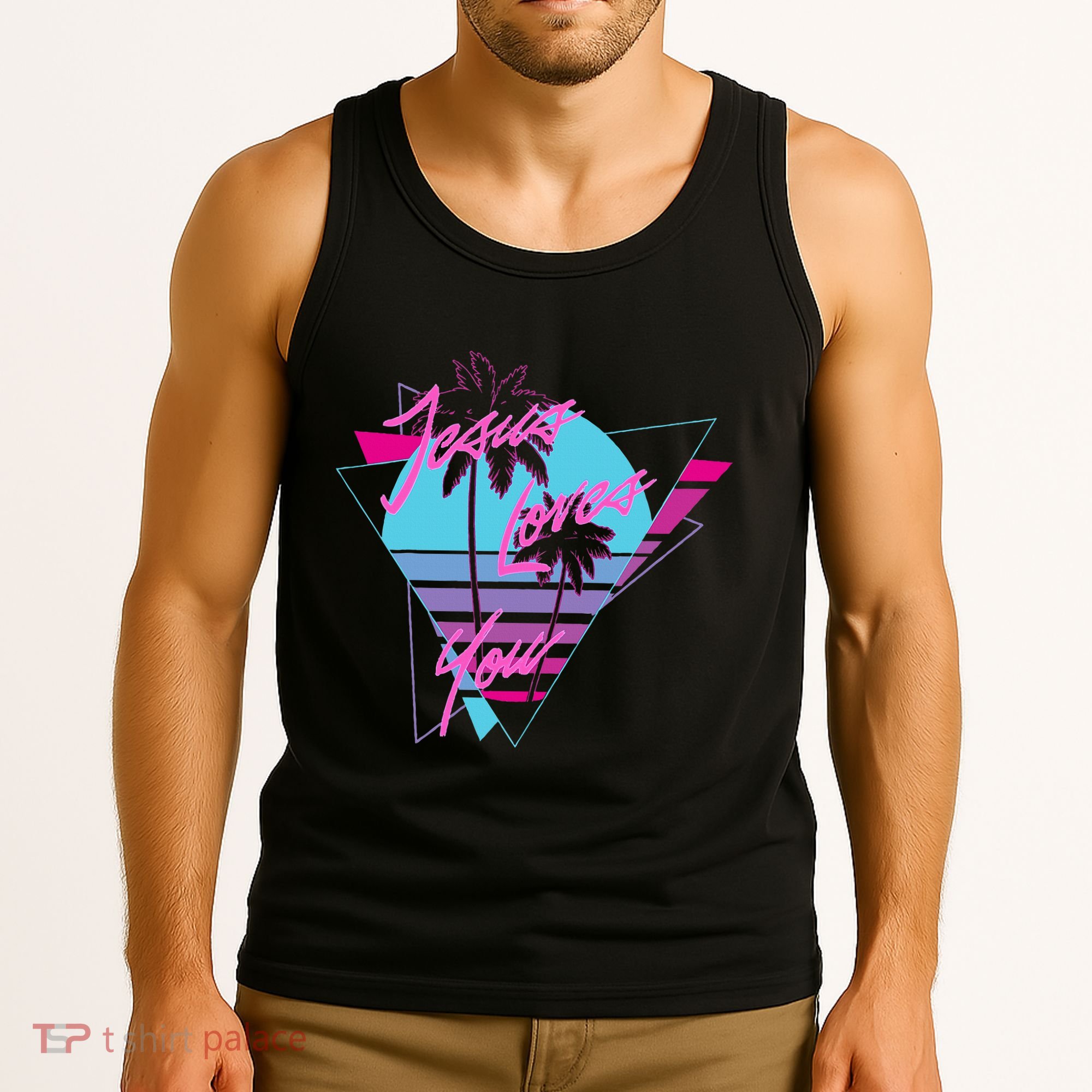Jesus Loves You 80S Vaporwave Aesthetic Christian Tank Top