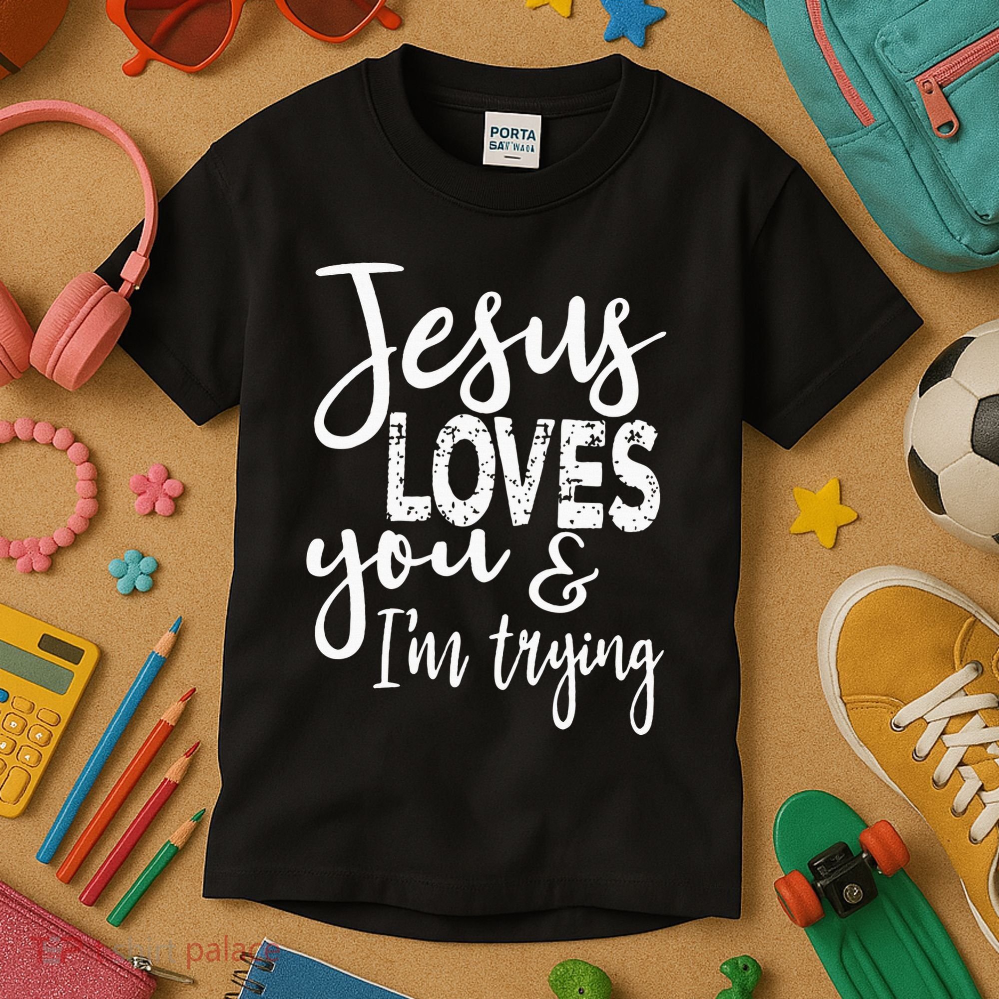 Jesus Loves You & IM Trying Kids T-Shirt