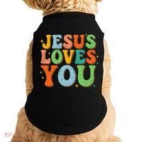 Jesus Loves You Retro Groovy Style Doggie Tank thumb 0