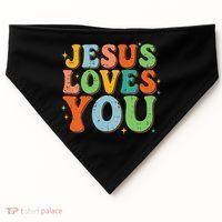 Jesus Loves You Retro Groovy Style USA-Made Doggie Bandana thumb 0