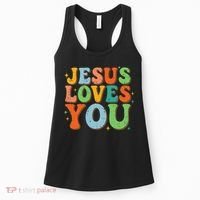 Jesus Loves You Retro Groovy Style Women's Tank Top thumb 0