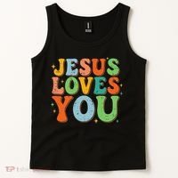 Jesus Loves You Retro Groovy Style Tank Top thumb 2