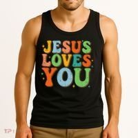 Jesus Loves You Retro Groovy Style Tank Top thumb 3