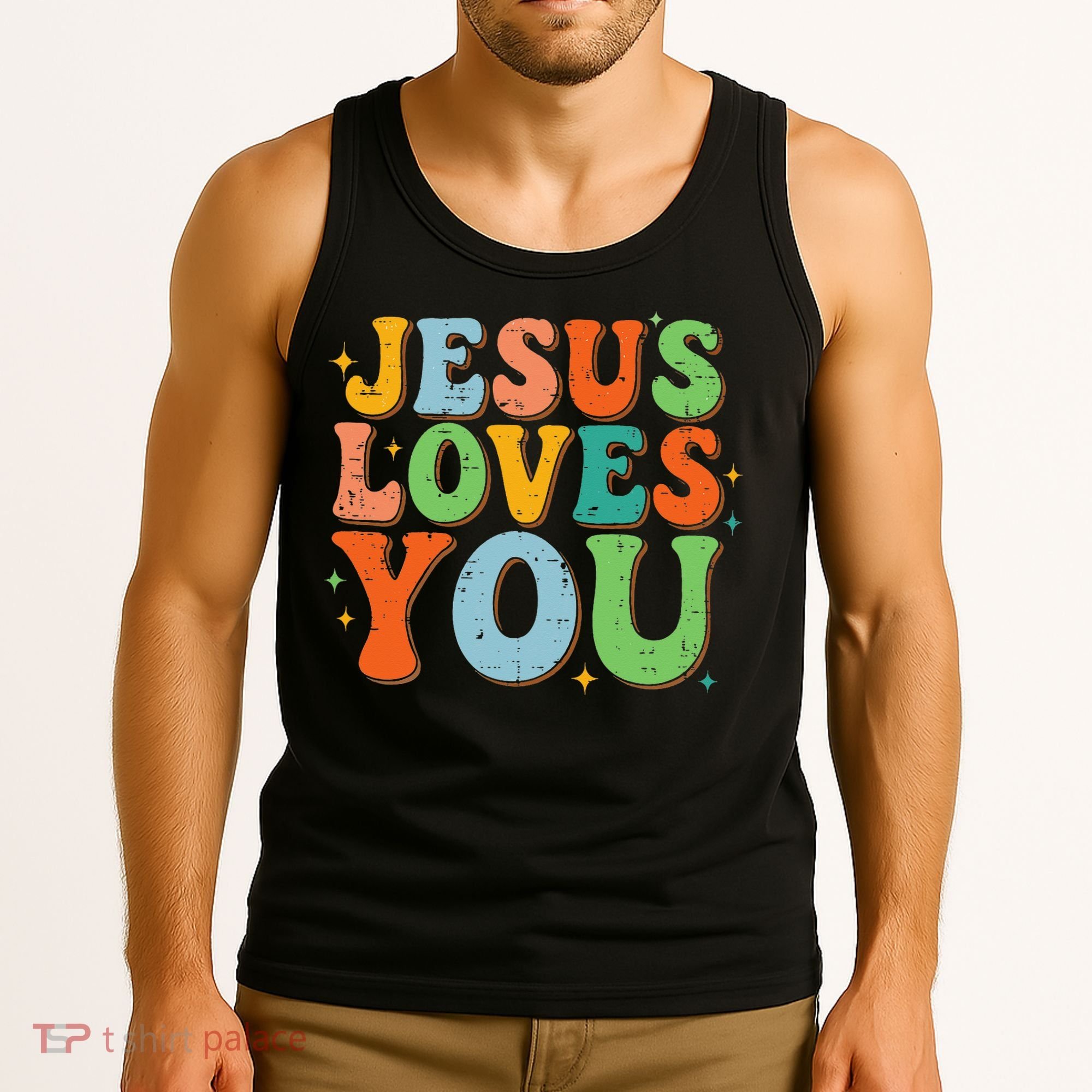 Jesus Loves You Retro Groovy Style Tank Top