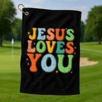 Jesus Loves You Retro Groovy Style Golf Towel thumb 1