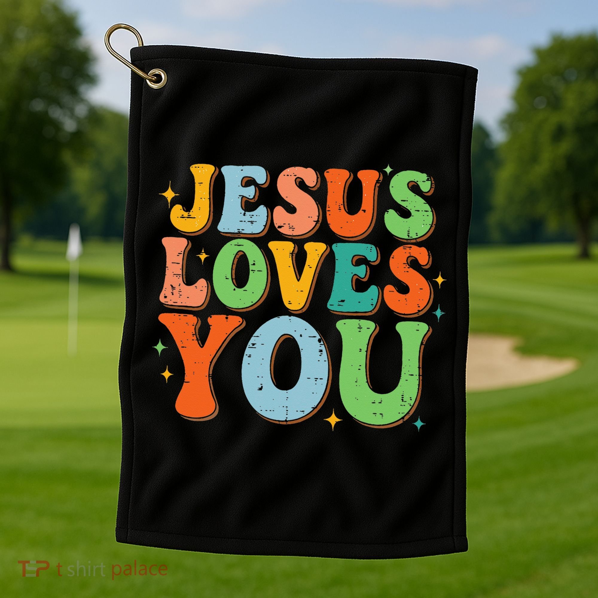 Jesus Loves You Retro Groovy Style Golf Towel