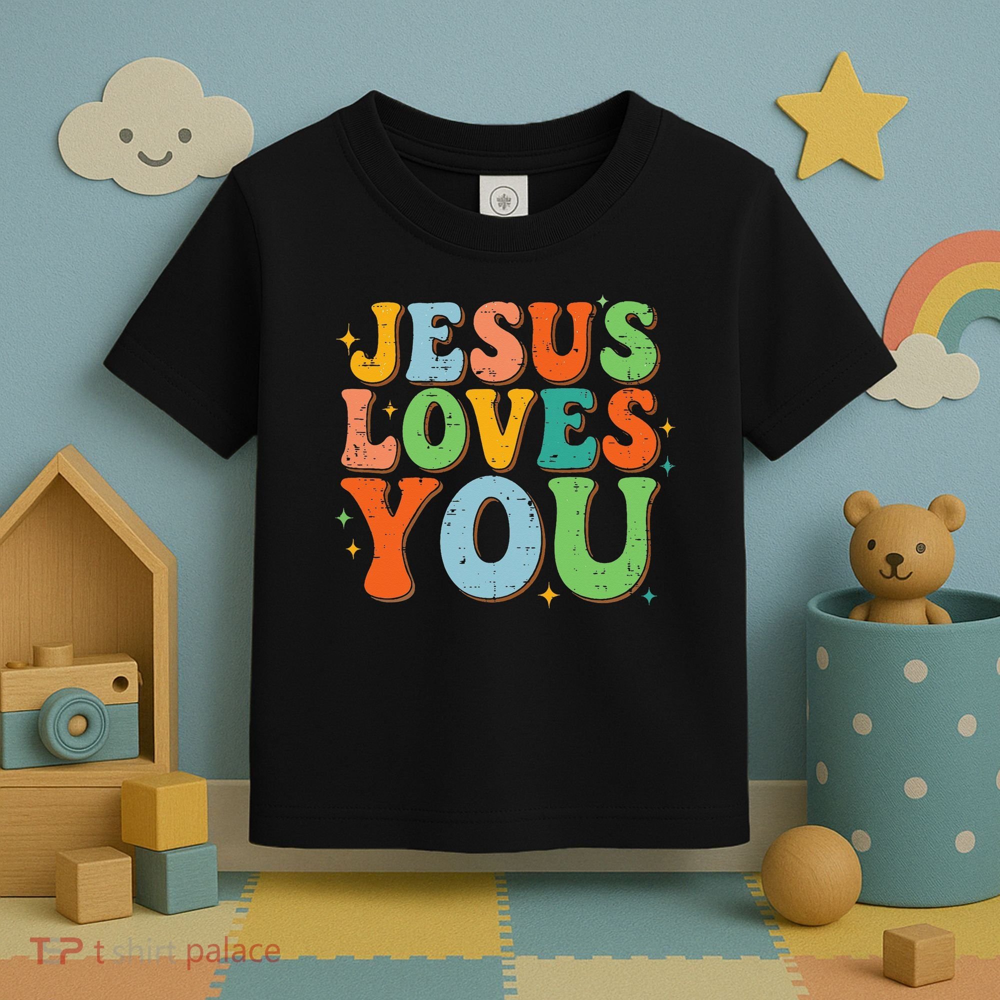 Jesus Loves You Retro Groovy Style Toddler T-Shirt