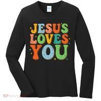 Jesus Loves You Retro Groovy Style Women's Long Sleeve Shirt thumb 0