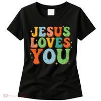 Jesus Loves You Retro Groovy Style Women's T-Shirt thumb 0