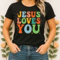 Jesus Loves You Retro Groovy Style Women's T-Shirt thumb 2