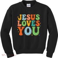Jesus Loves You Retro Groovy Style Kids Sweatshirt thumb 0