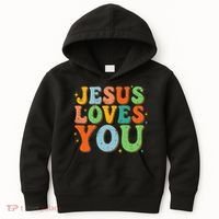 Jesus Loves You Retro Groovy Style Kids Hoodie thumb 0