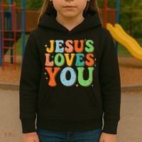 Jesus Loves You Retro Groovy Style Kids Hoodie thumb 3
