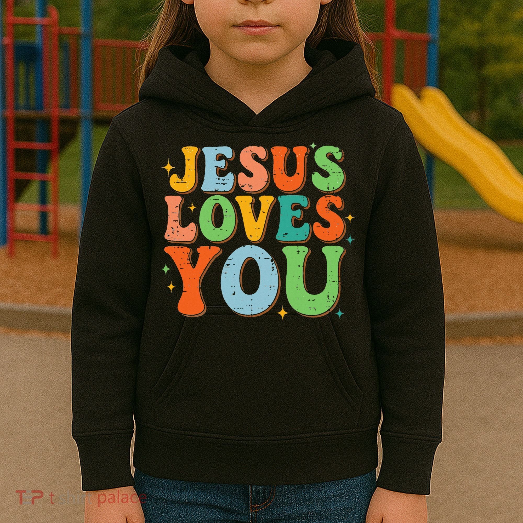 Jesus Loves You Retro Groovy Style Kids Hoodie