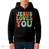 Jesus Loves You Retro Groovy Style Kids Hoodie thumb 4