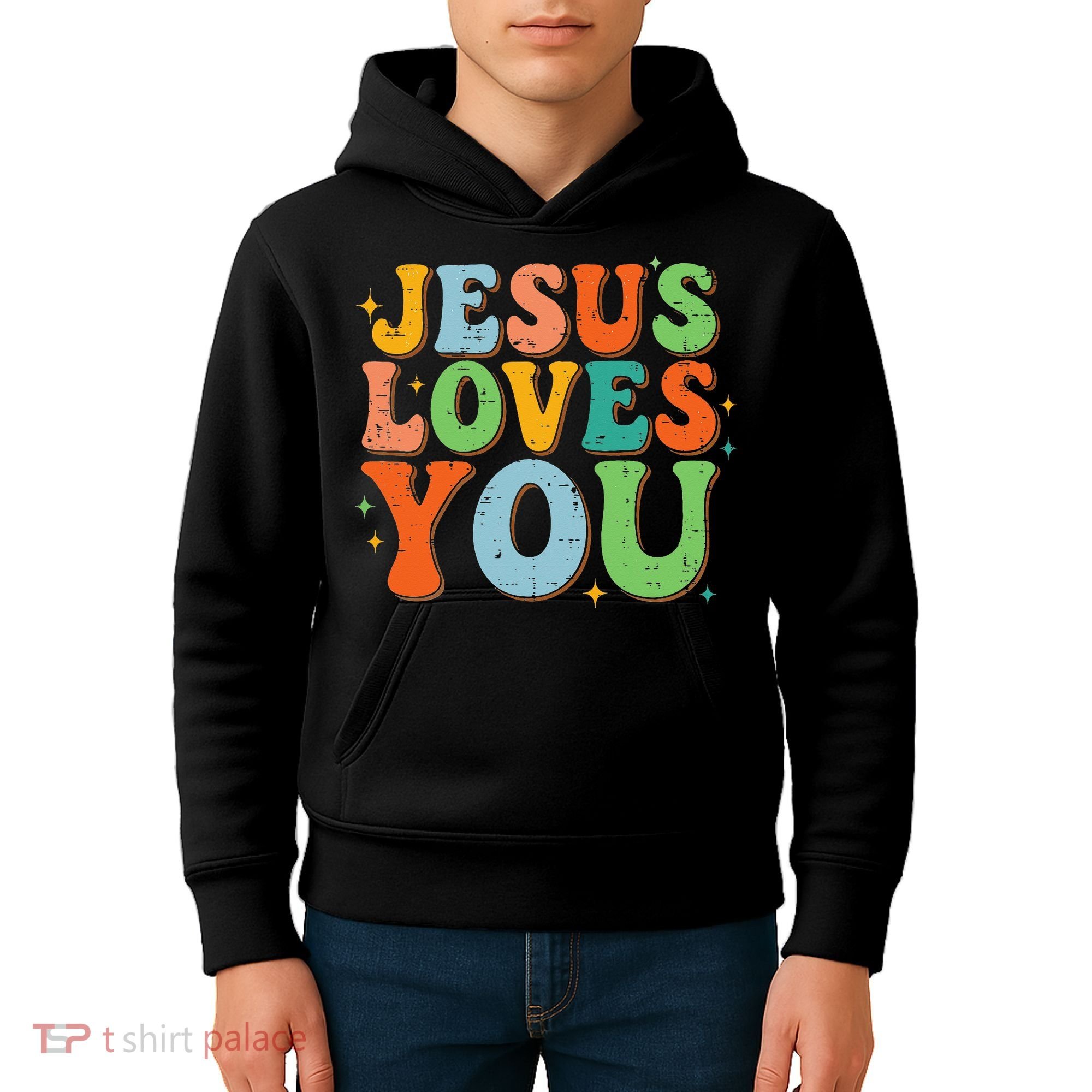 Jesus Loves You Retro Groovy Style Kids Hoodie