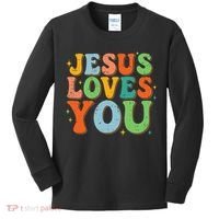 Jesus Loves You Retro Groovy Style Kids Long Sleeve Shirt thumb 0