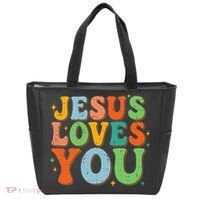 Jesus Loves You Retro Groovy Style Tote Bag thumb 0
