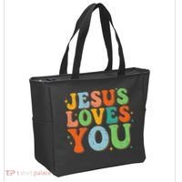 Jesus Loves You Retro Groovy Style Tote Bag thumb 2