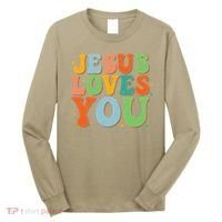 Jesus Loves You Retro Groovy Style Long Sleeve Shirt thumb 0