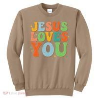 Jesus Loves You Retro Groovy Style Sweatshirt thumb 0