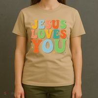 Jesus Loves You Retro Groovy Style T-Shirt thumb 4