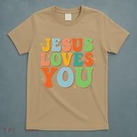 Jesus Loves You Retro Groovy Style T-Shirt thumb 5
