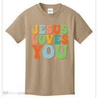 Jesus Loves You Retro Groovy Style Kids T-Shirt thumb 0