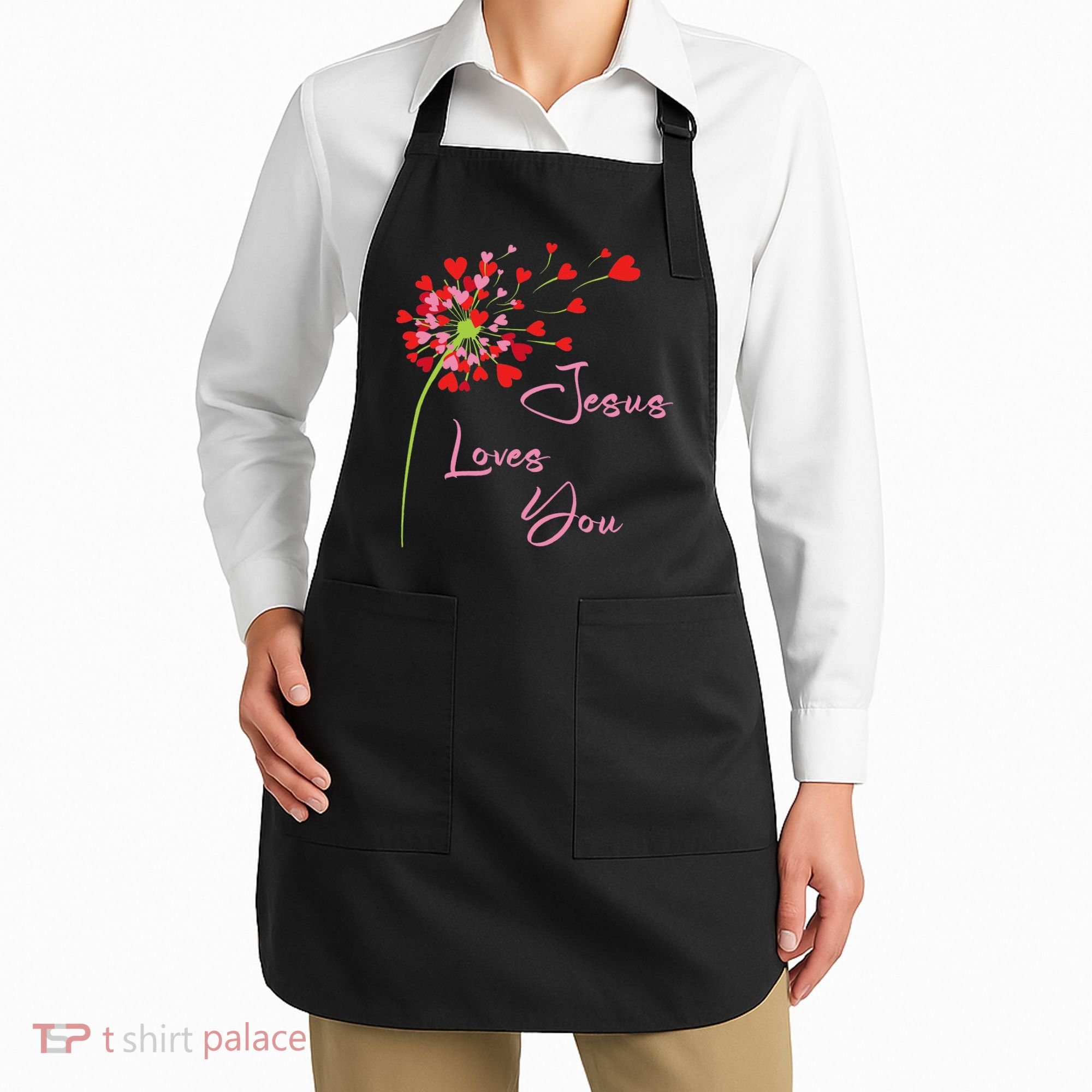 Jesus Loves You, Dandelion Blowing Hearts Christian Apron