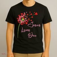 Jesus Loves You, Dandelion Blowing Hearts Christian T-Shirt thumb 3