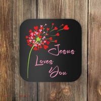 Jesus Loves You, Dandelion Blowing Hearts Christian Coaster thumb 0