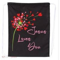 Jesus Loves You, Dandelion Blowing Hearts Christian Drawstring Bag thumb 0