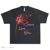 Jesus Loves You, Dandelion Blowing Hearts Christian Urban Oversized Heavyweight T-Shirt thumb 0