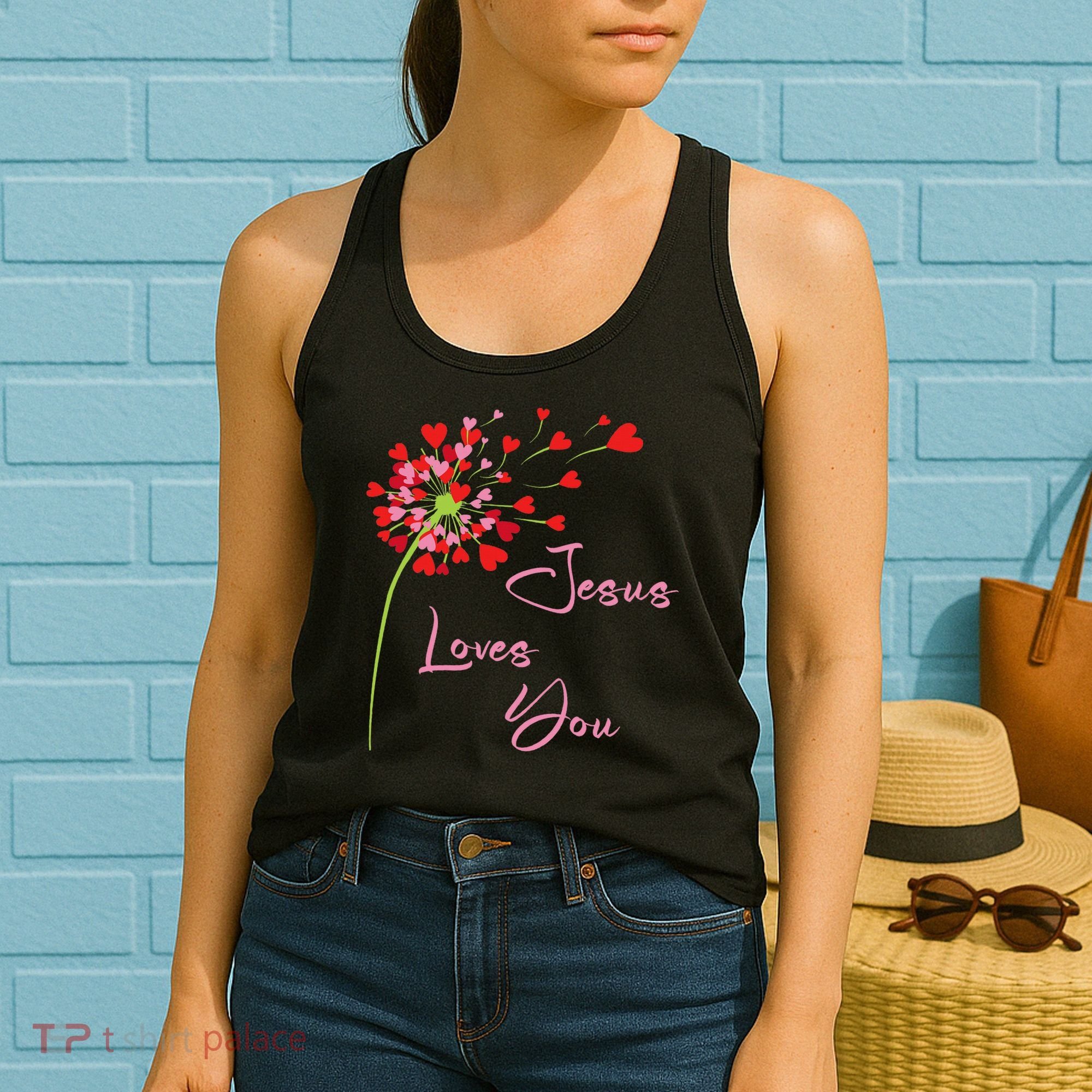 Jesus Loves You, Dandelion Blowing Hearts Christian Women's Tank Top