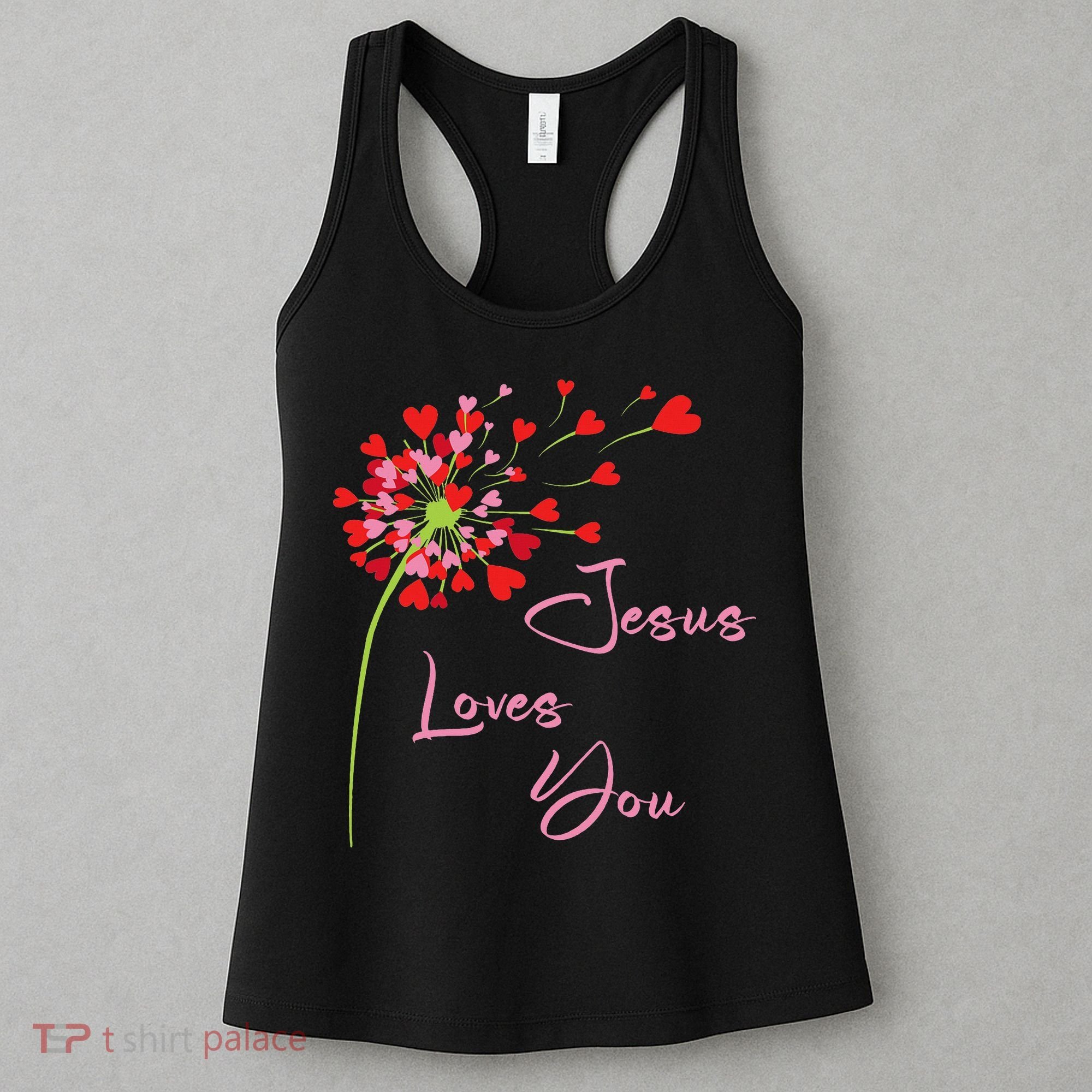 Jesus Loves You, Dandelion Blowing Hearts Christian Women's Tank Top