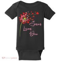 Jesus Loves You, Dandelion Blowing Hearts Christian Baby Bodysuit thumb 0