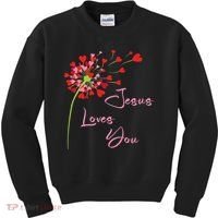 Jesus Loves You, Dandelion Blowing Hearts Christian Kids Sweatshirt thumb 0