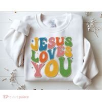 Jesus Loves You Retro Groovy Sweatshirt thumb 2